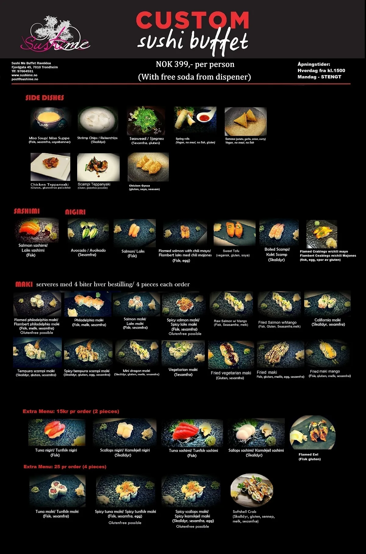 buffet menyen til SushiMe